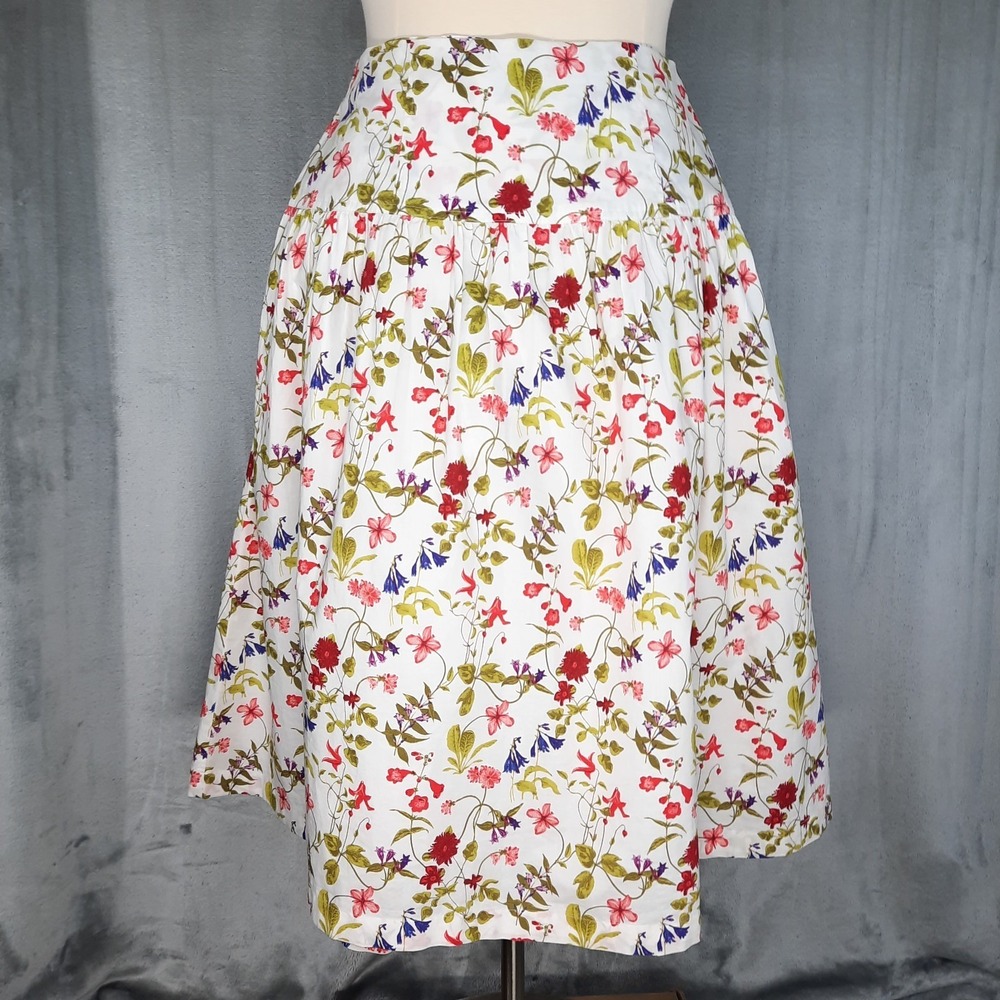 Lands End Floral Midi Skirt Womens 8 Petite Cotton Cottagecore Prairie 90s Retro